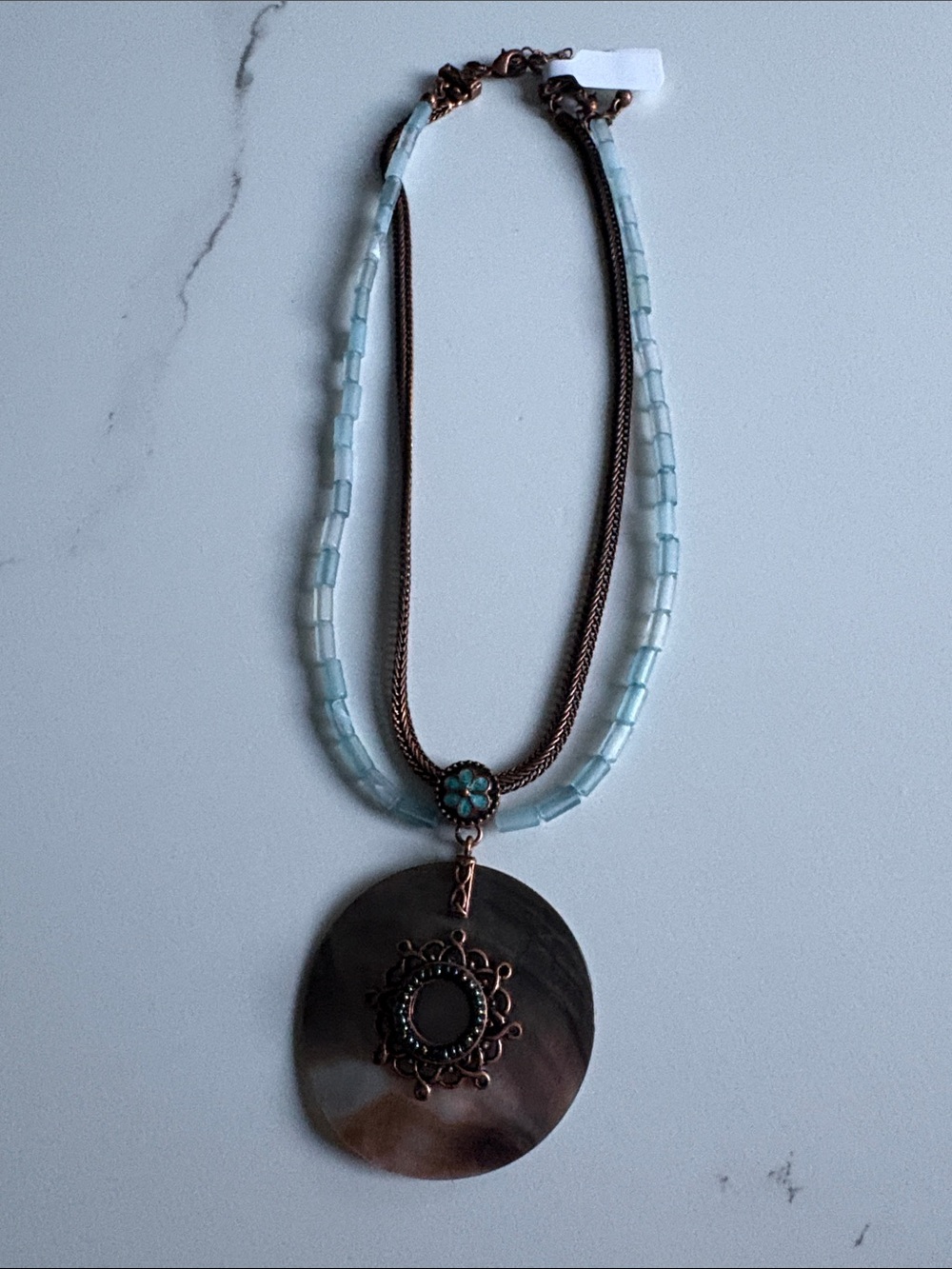 Boho Turquoise Bead and Shell Pendant Necklace